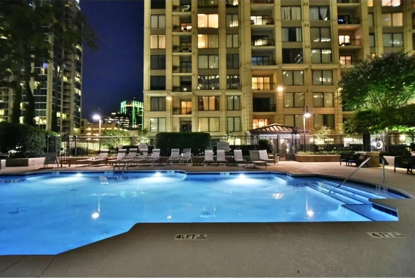 Resort Saline Pool Under Evening Illumination