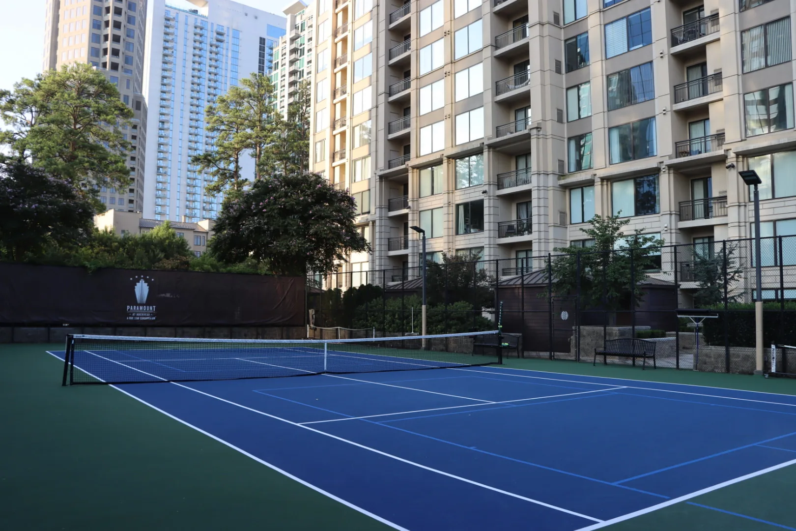 The private tennis and pickleball court